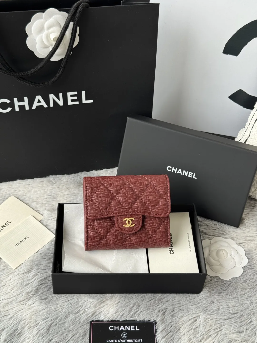 Chanel 82288 Calfskin Caviar CF Trifold Wallet
