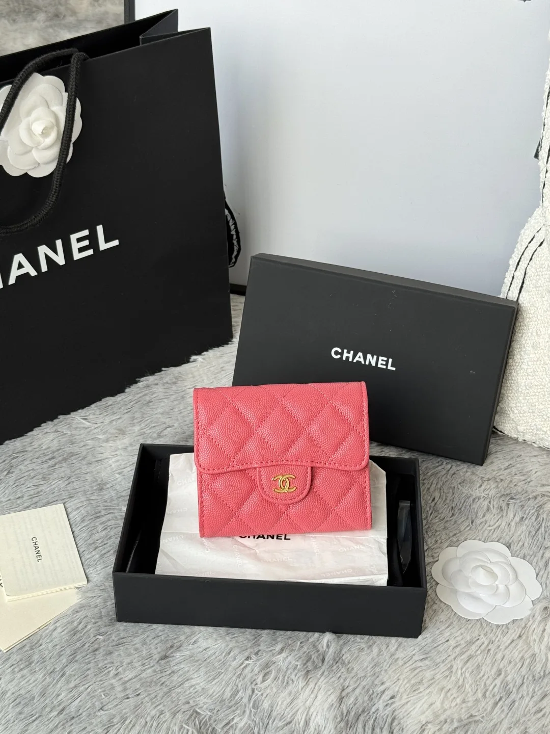 Chanel 82288 Lambskin CF Short Tri-Fold Wallet Coin Purse