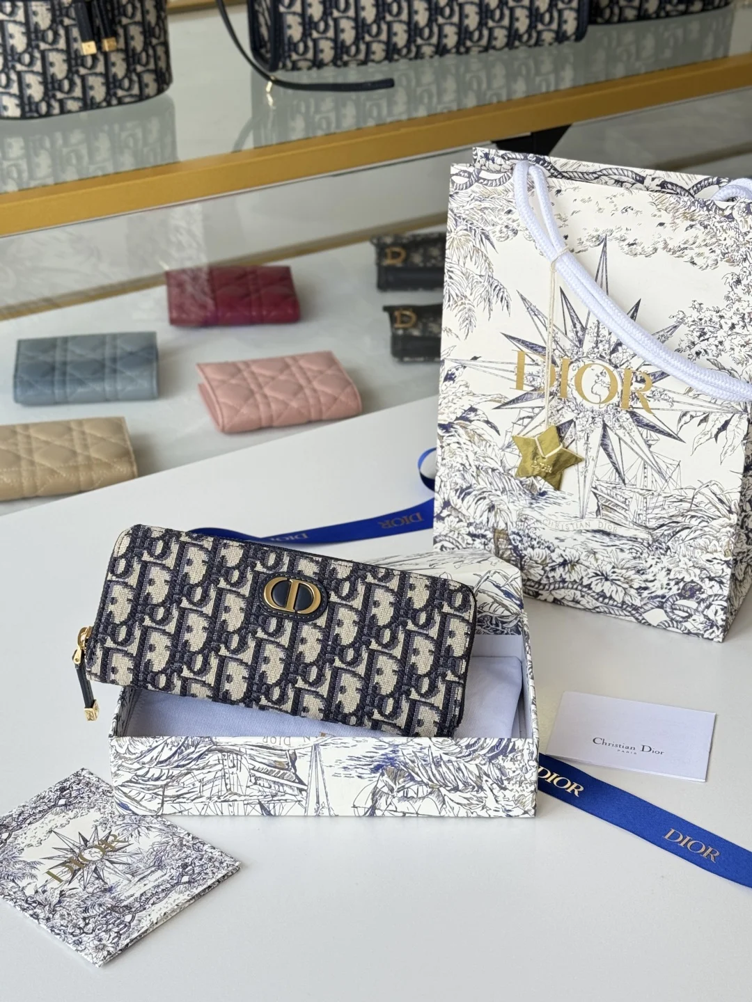 Dior S2189 Jacquard Fabric Long Zip-Around Wallet