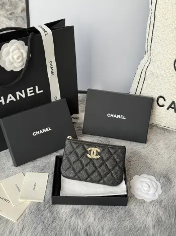 AP3049 22k embossed logo large double C card holder Replica Chanel wallets