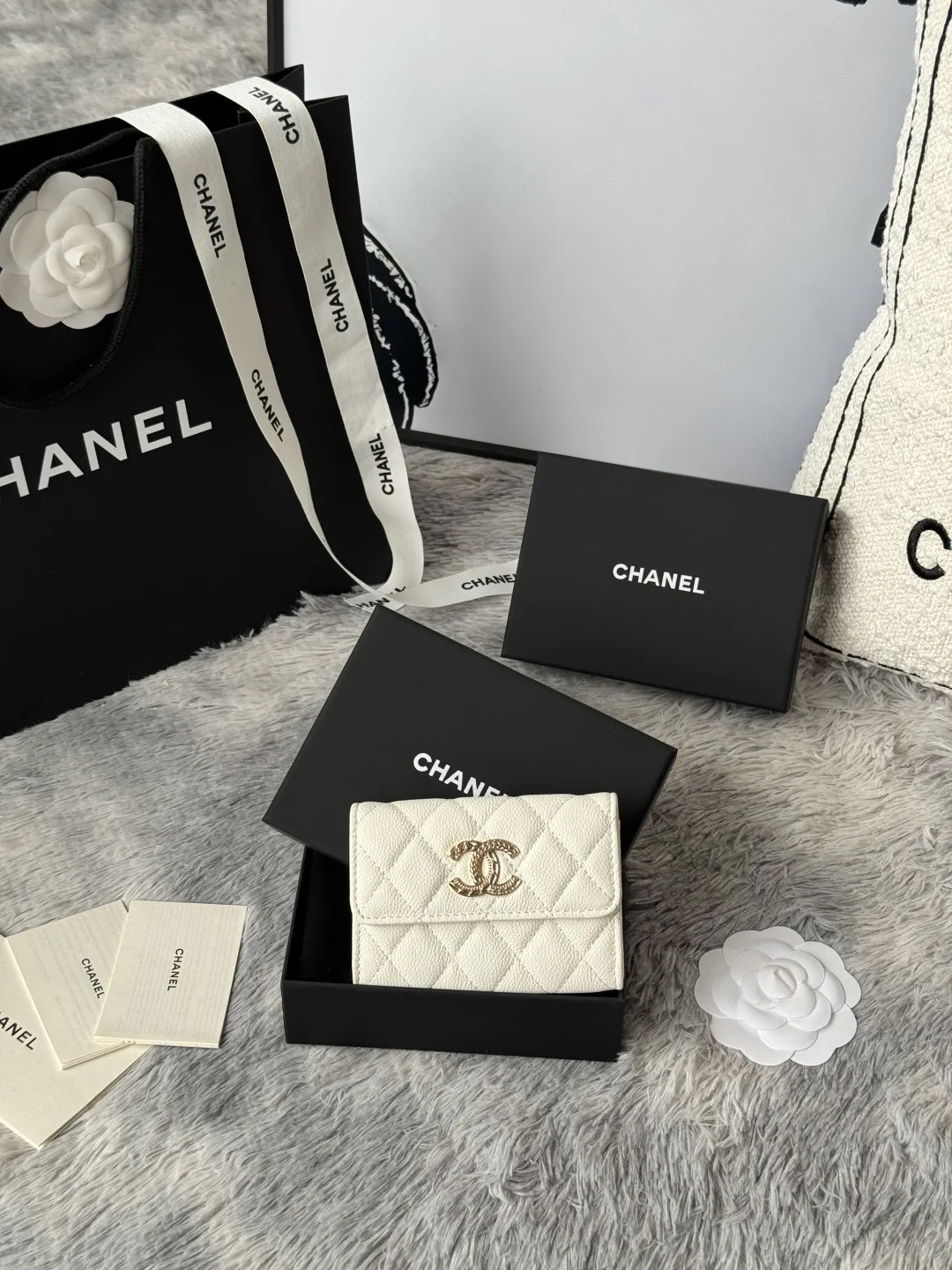 Chanel AP3047 22k Gold Embossed Hardware Double C Logo Cardholder
