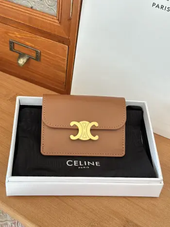 10i5834 TRIOMPHE Glossy Cowhide Leather Flap Card Holder Replica Celine wallets