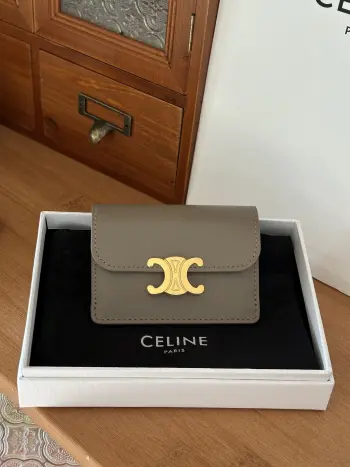 10I5834 TRIOMPHE Shiny Calfskin Flap Card Holder Replica Celine wallets