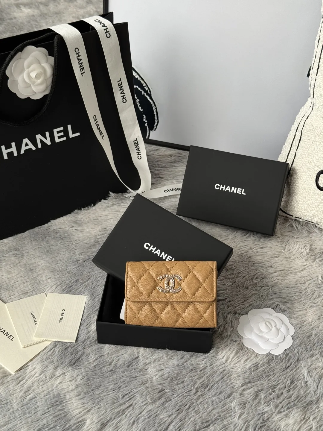 Chanel AP3047 22k Gold Embossed Hardware Double C Logo Cardholder
