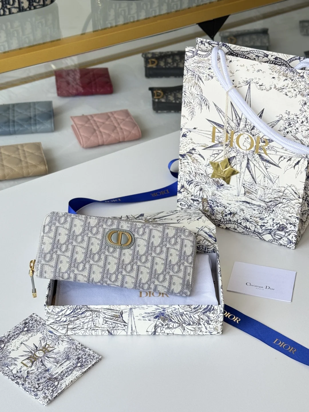 Dior S2189 Jacquard Fabric Long Zipper Wallet