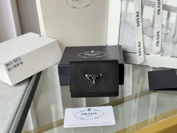 2MH042 Deer Leather Mini Trifold Wallet for Men and Women Replica Prada wallets