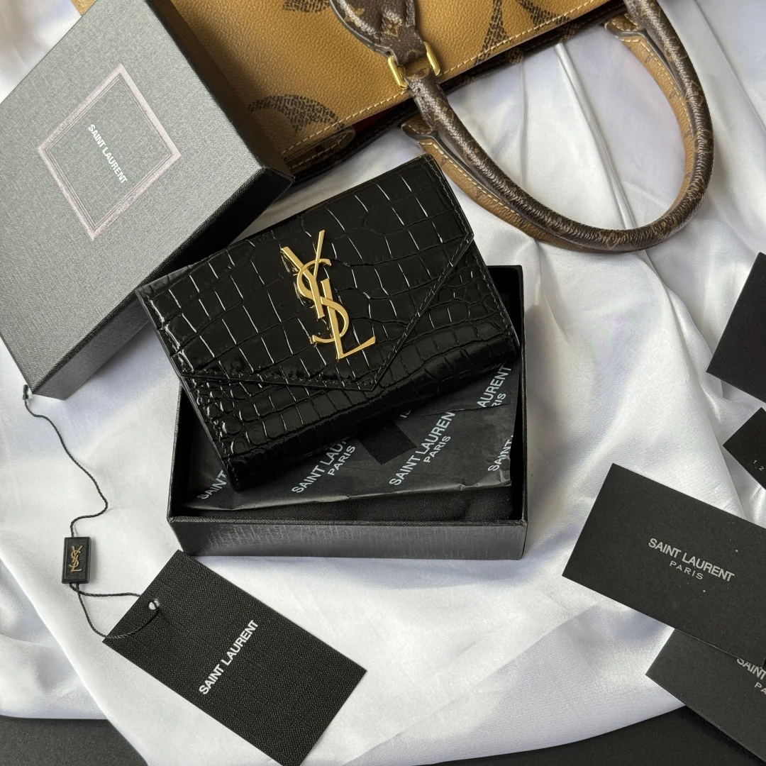 SAINT LAURENT 414404 Two-Fold Short Wallet Card Holder Coin Purse