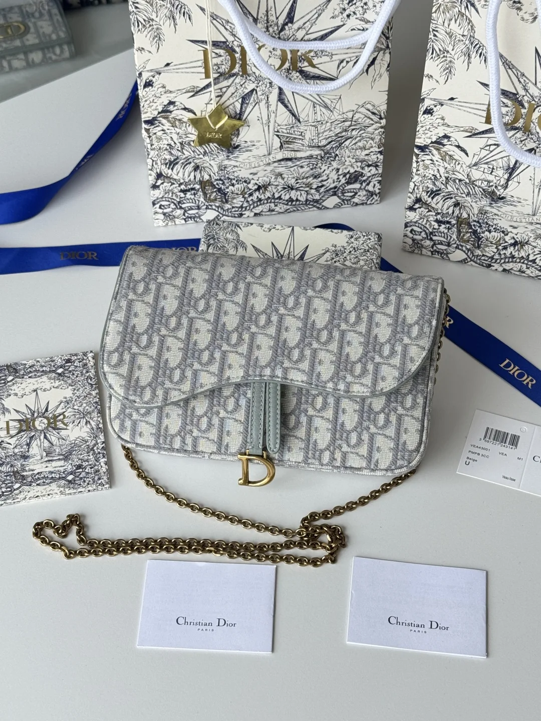 Dior S5907CTZQ_M928 Denim Dior Oblique Jacquard Saddle Chain Bag