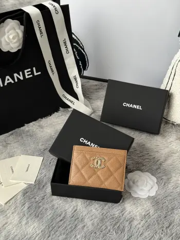 AP3048 22k embossed logo large double C card holder Replica Chanel wallets