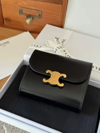 TRIOMPHE Small Flap Wallet in Calfskin Replica Celine wallets