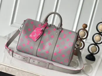 M15023 Gray and Pink Silk-screen Printed Medium Keepall Bandouliere 35 Replica Louis Vuitton travel bags