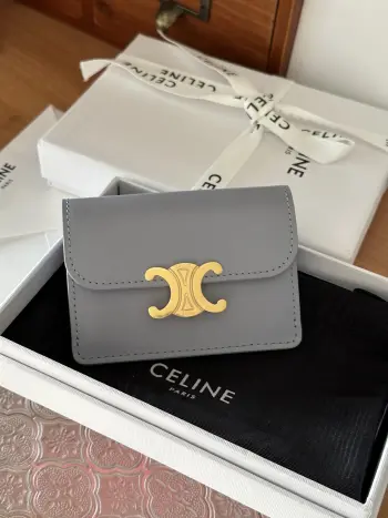 10i5834 TRIOMPHE Glossy Cowhide Leather Flap Card Holder Replica Celine wallets