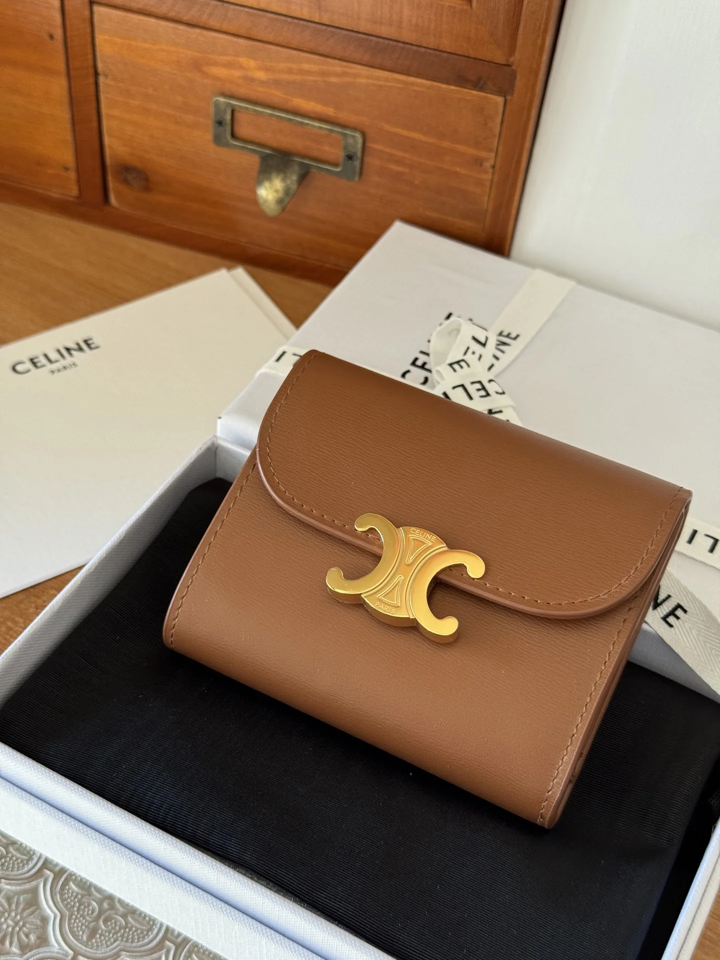 Celine TRIOMPHE Small Flap Wallet in Calfskin