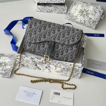 S5907CTZQ_M928 Denim Dior Oblique Jacquard Saddle Chain Bag Replica Dior wallets