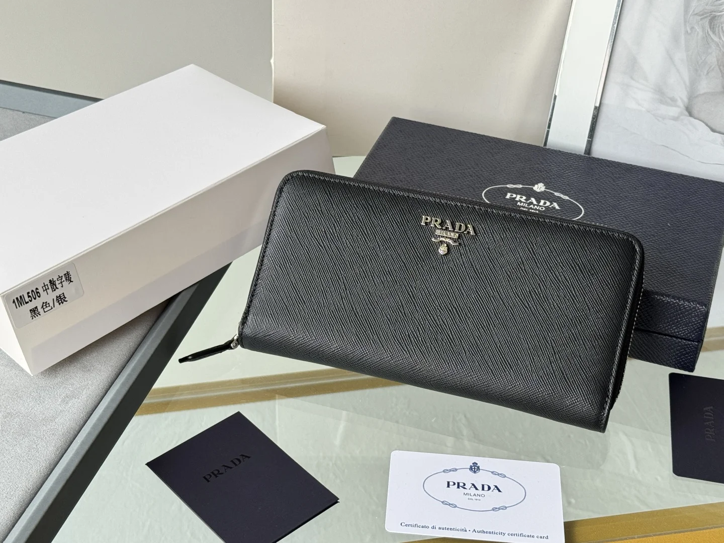 Prada 1ML506 Saffiano Leather Zip-Around Wallet