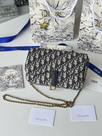 S5907CTZQ_M928 Denim Dior Oblique Jacquard Saddle Chain Bag Replica Dior wallets
