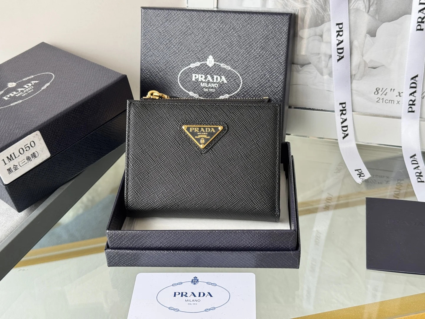 Prada 1ML050 Cross Grain Cowhide Short Wallet