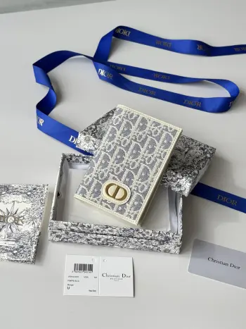 S2353 Oblique Print Embossed Logo Bifold Passport Holder Replica Dior wallets