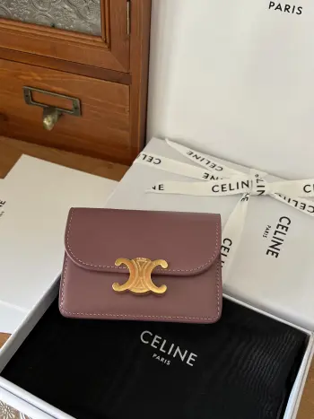 10I5834 TRIOMPHE Shiny Calfskin Flap Card Holder Replica Celine wallets
