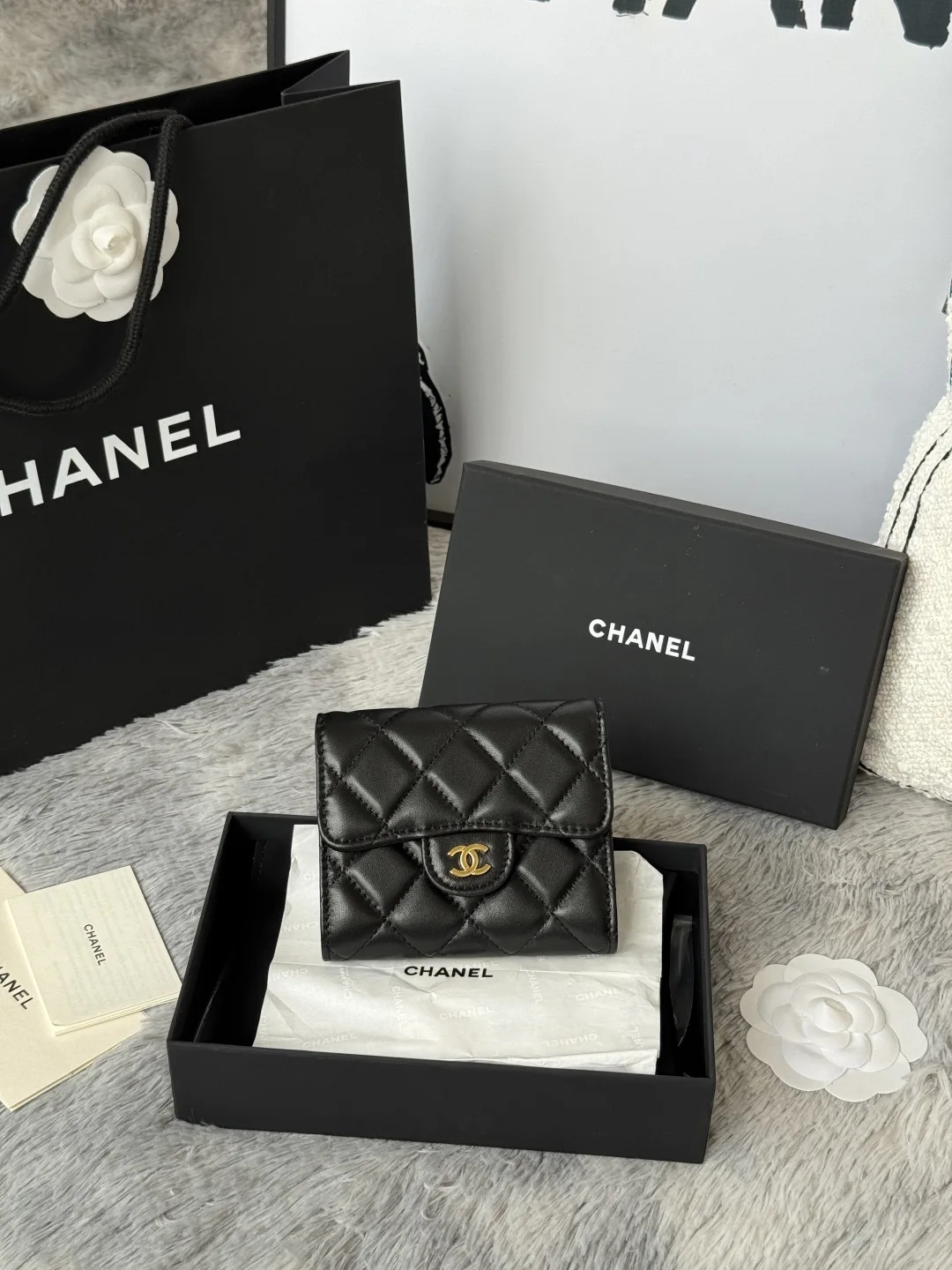 Chanel 82288 Lambskin CF Short Tri-Fold Wallet Coin Purse