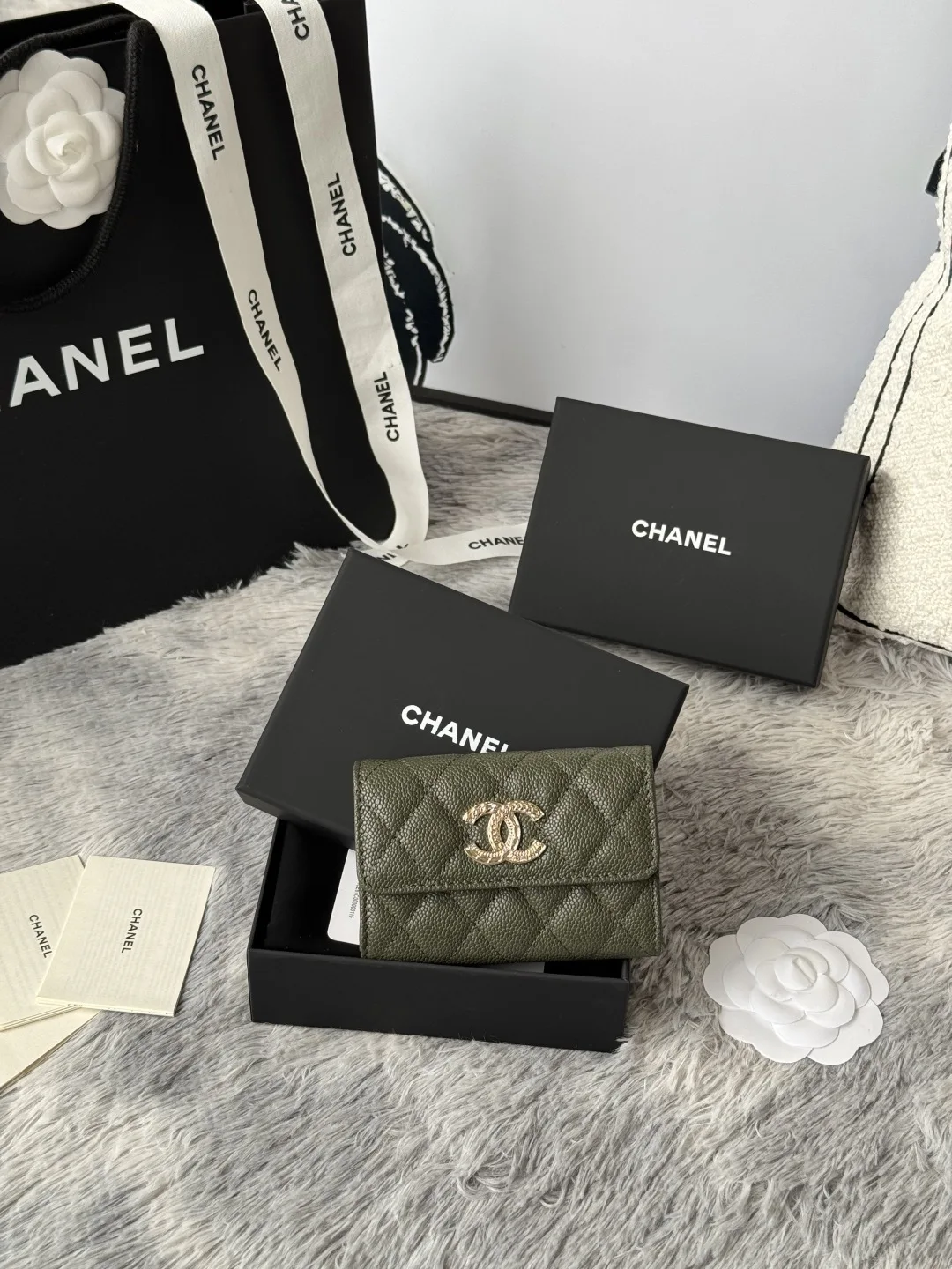 Chanel AP3047 22k Gold Embossed Hardware Double C Logo Cardholder