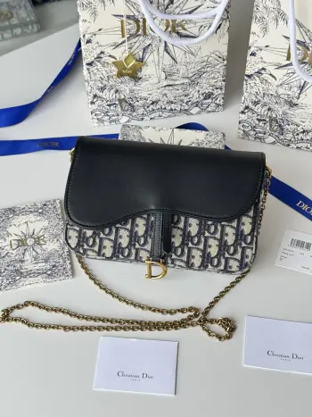 S5907CTZQ_M928 Denim Dior Oblique Jacquard Saddle Chain Bag Replica Dior wallets