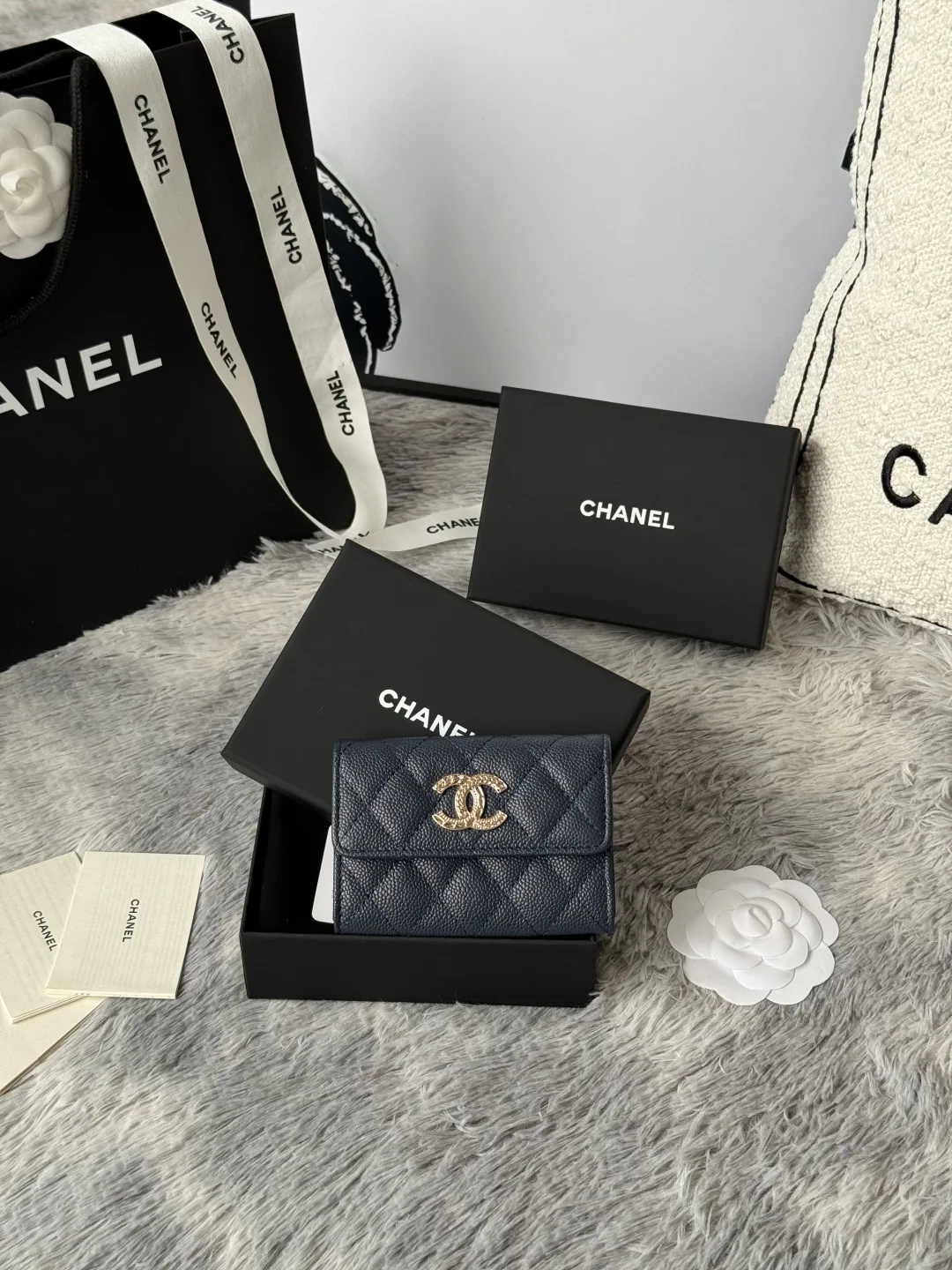 Chanel AP3047 22k Gold Embossed Hardware Double C Logo Cardholder