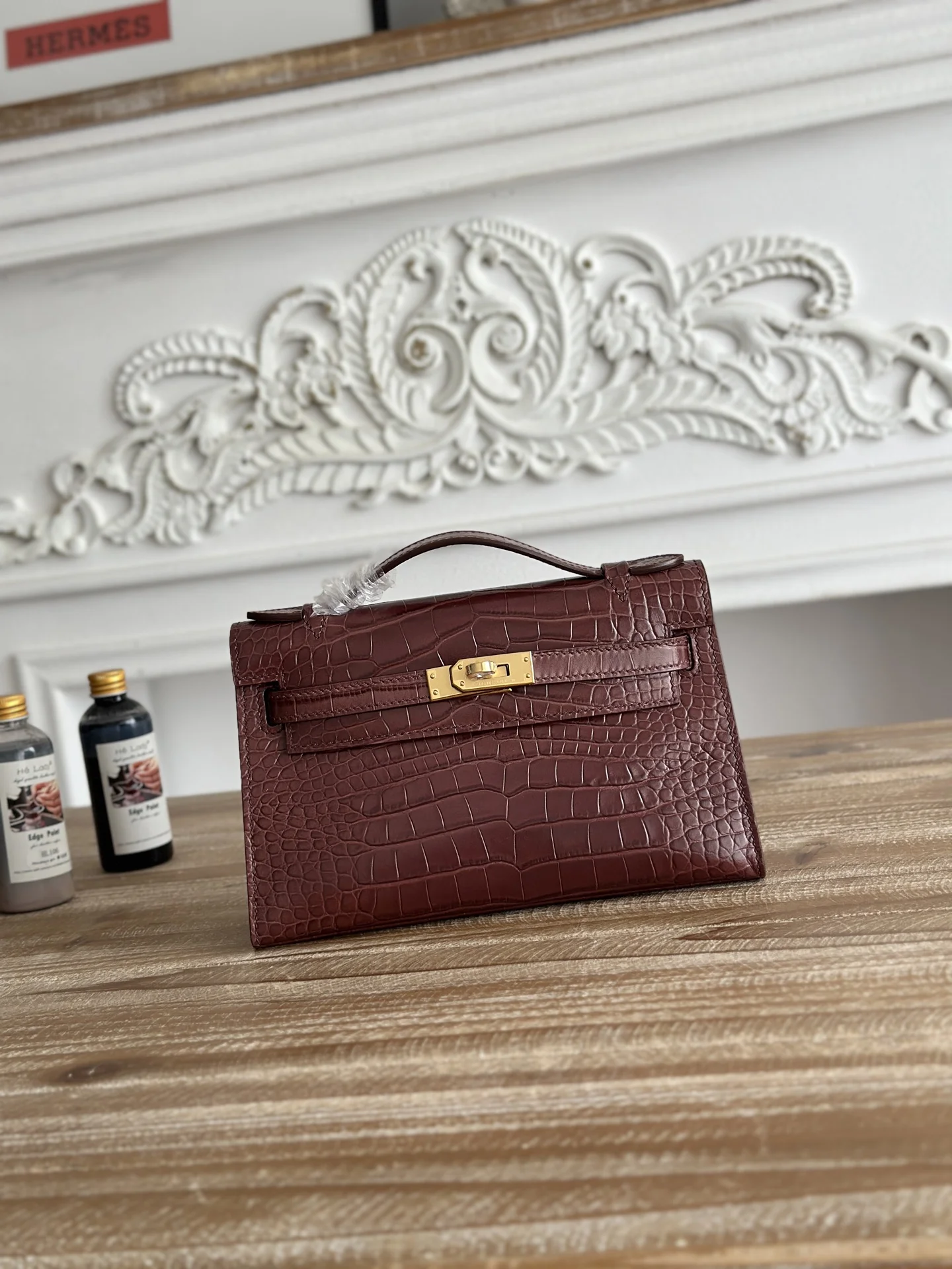 Hermes Kelly Mini 1 Crocodile-Embossed Calfskin Leather Handbag