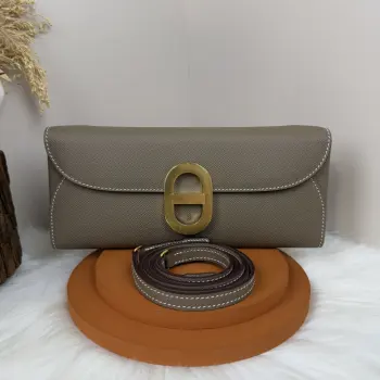 Chained Andre Pig Nose Crossbody Bag to go 24cm Epsom M4 Gris Pale Replica Hermes clutches