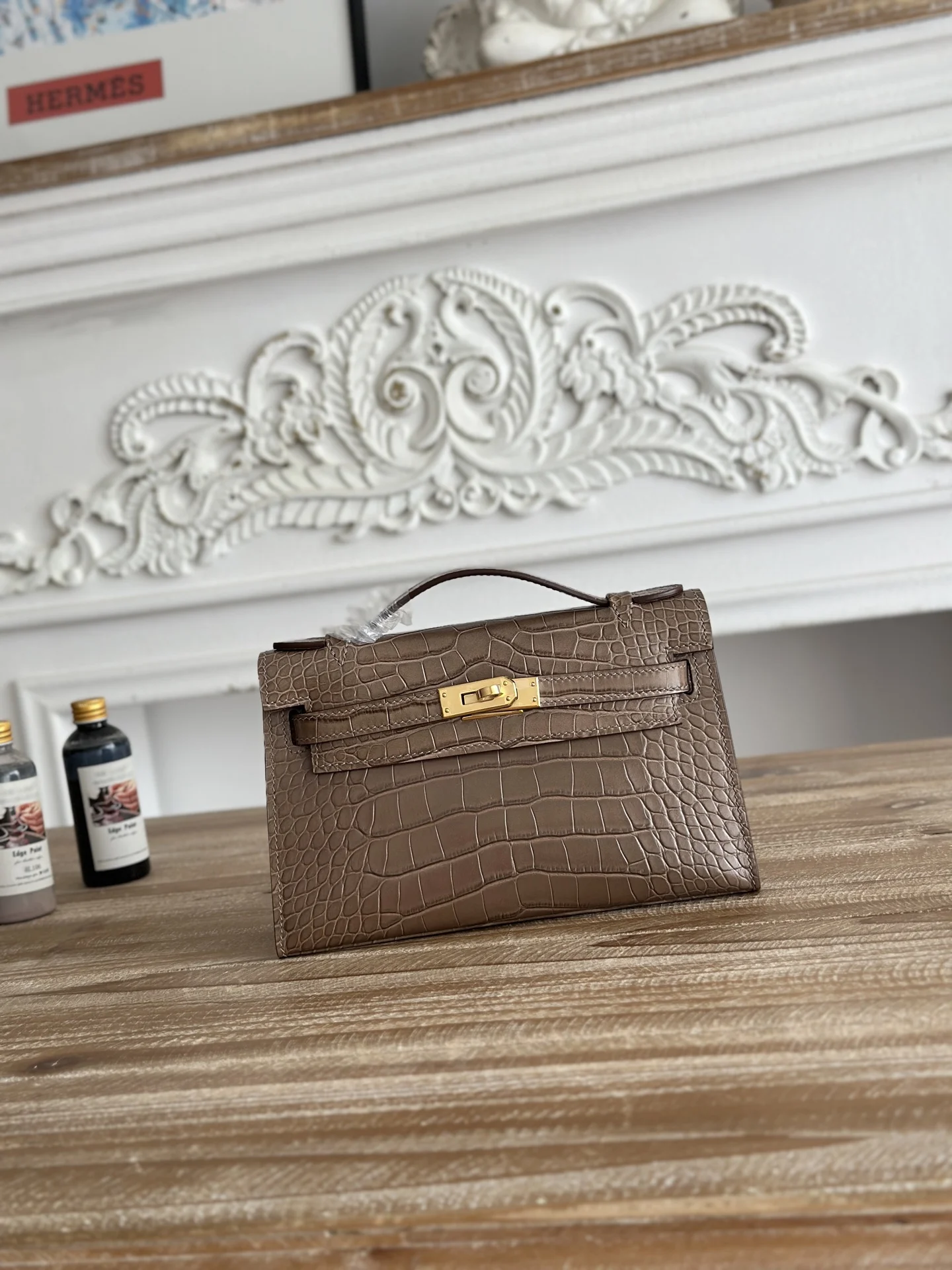 Hermes Kelly Mini 1 Crocodile-Embossed Calfskin Leather Handbag