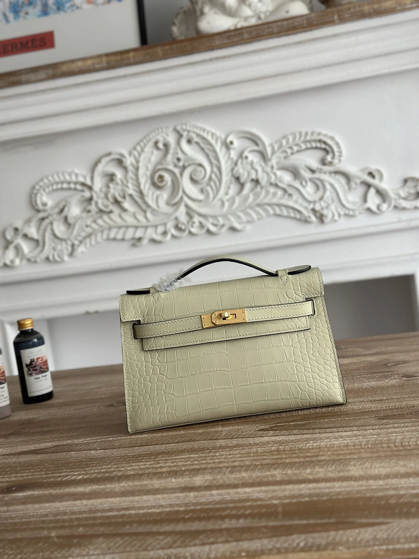 Hermes Kelly Mini 1 Crocodile-Embossed Calfskin Leather Handbag