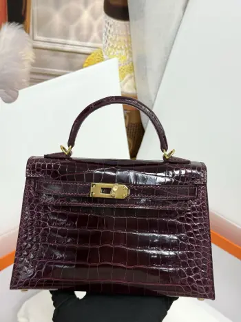 Kelly II 19cm Shiny American Alligator Handbag Replica Hermes womens bags