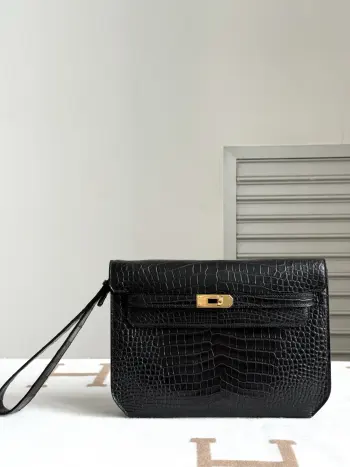 Kelly Depeches 25cm Clutch, Imported Matte Alligator Belly Leather, Handbag Replica Hermes clutches