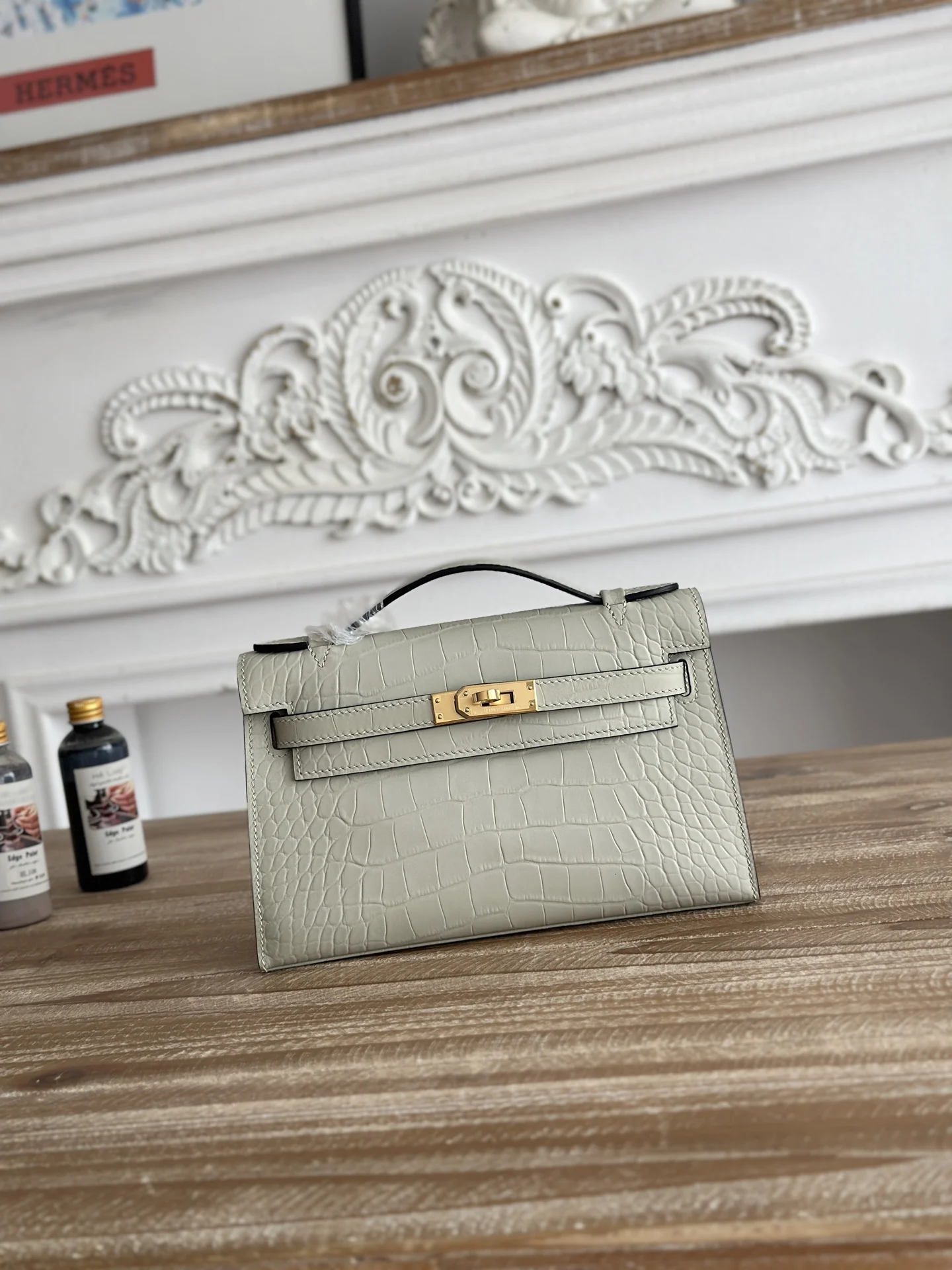 Hermes Kelly Mini 1 Crocodile-Embossed Calfskin Leather Handbag
