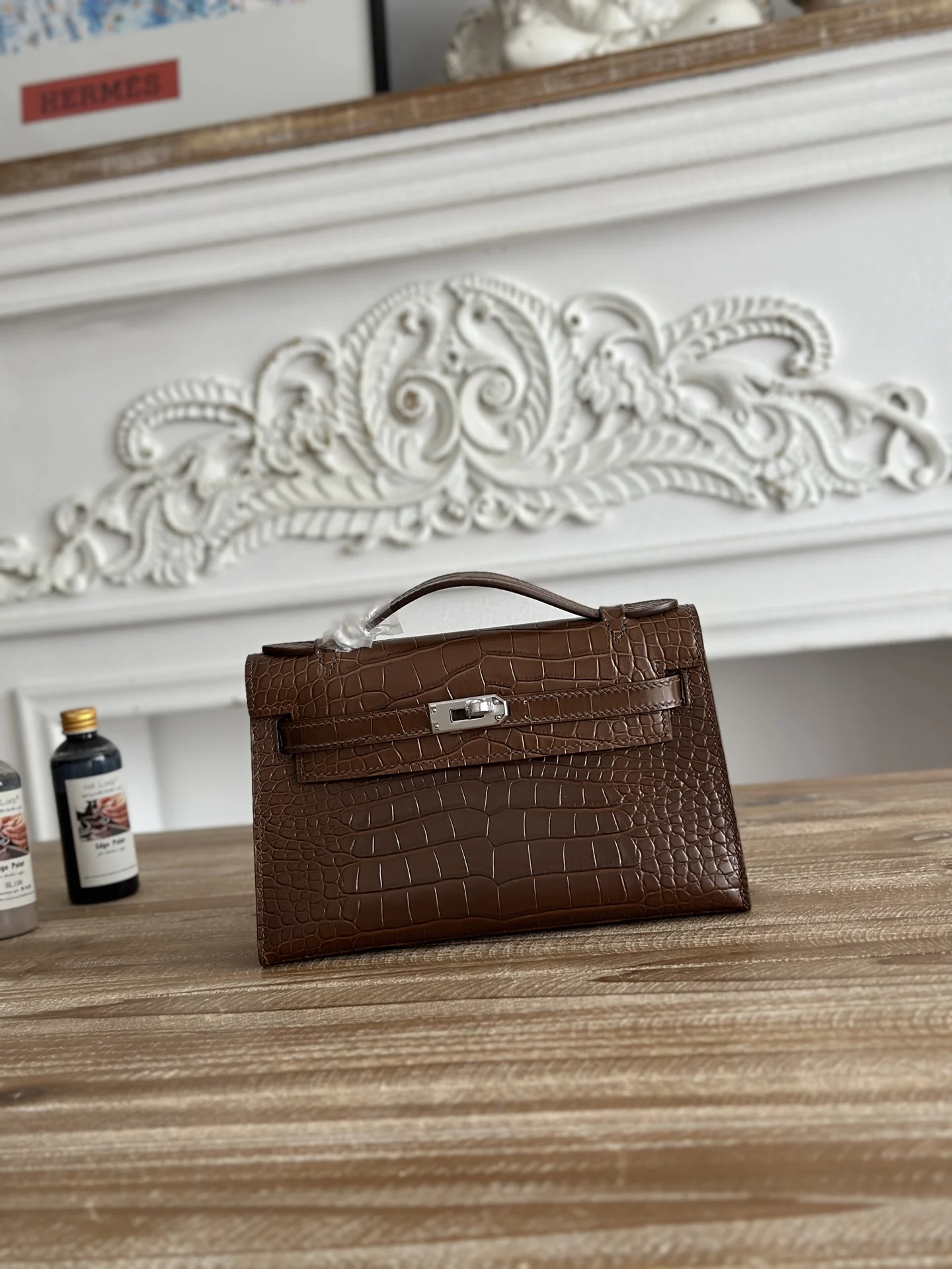 Hermes Kelly Mini 1 Crocodile-Embossed Calfskin Leather Handbag
