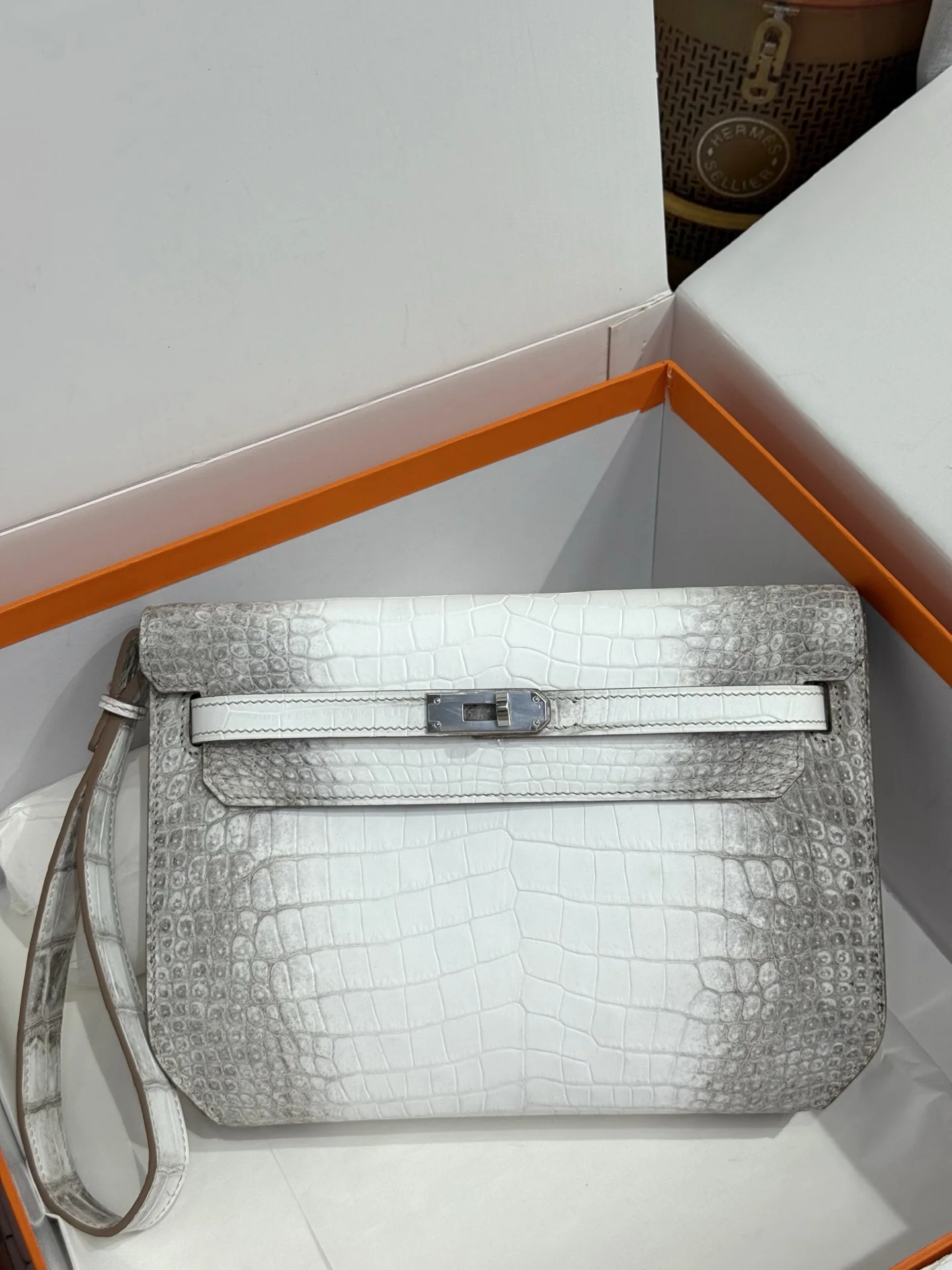 Hermes Kelly Depeches 25cm Clutch, Imported Matte Alligator Belly Leather, Handbag Hermes Kelly Depeches 25cm Clutch, Imported Matte Alligator Belly Leather, Handbag