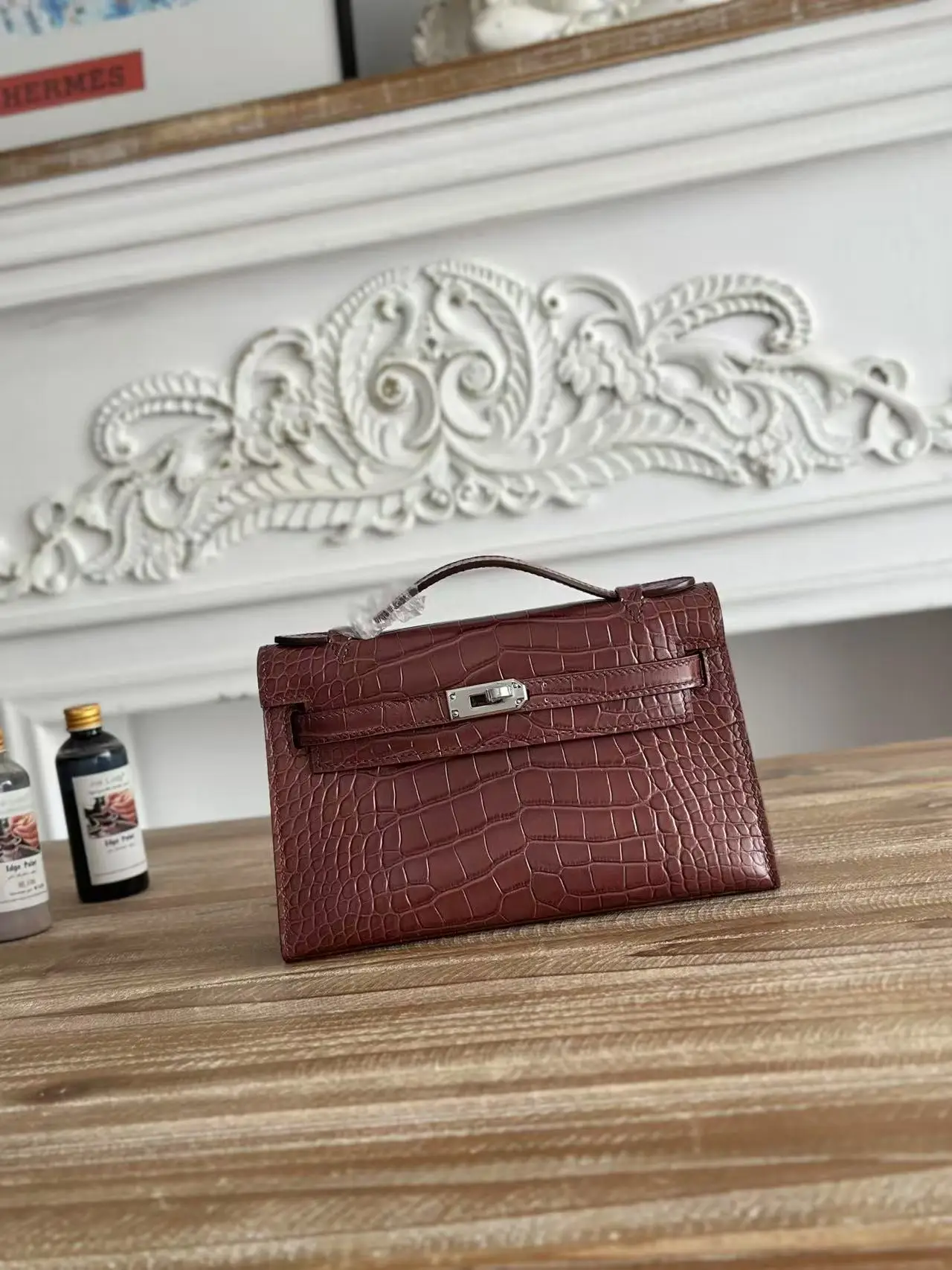 Hermes Kelly Mini 1 Crocodile-Embossed Calfskin Leather Handbag