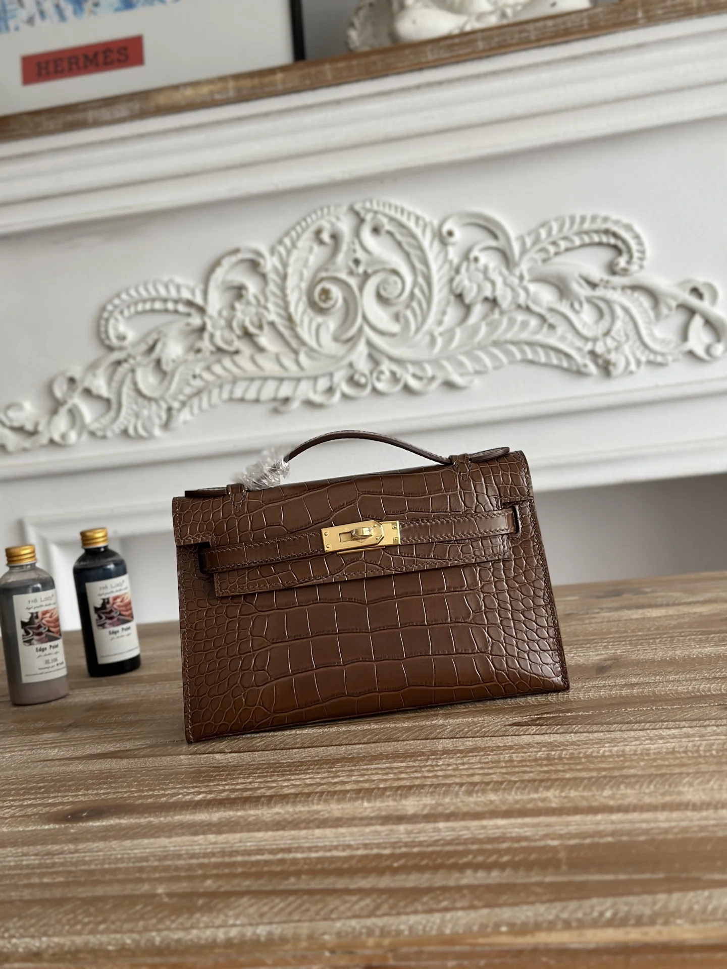 Hermes Kelly Mini 1 Crocodile-Embossed Calfskin Leather Handbag