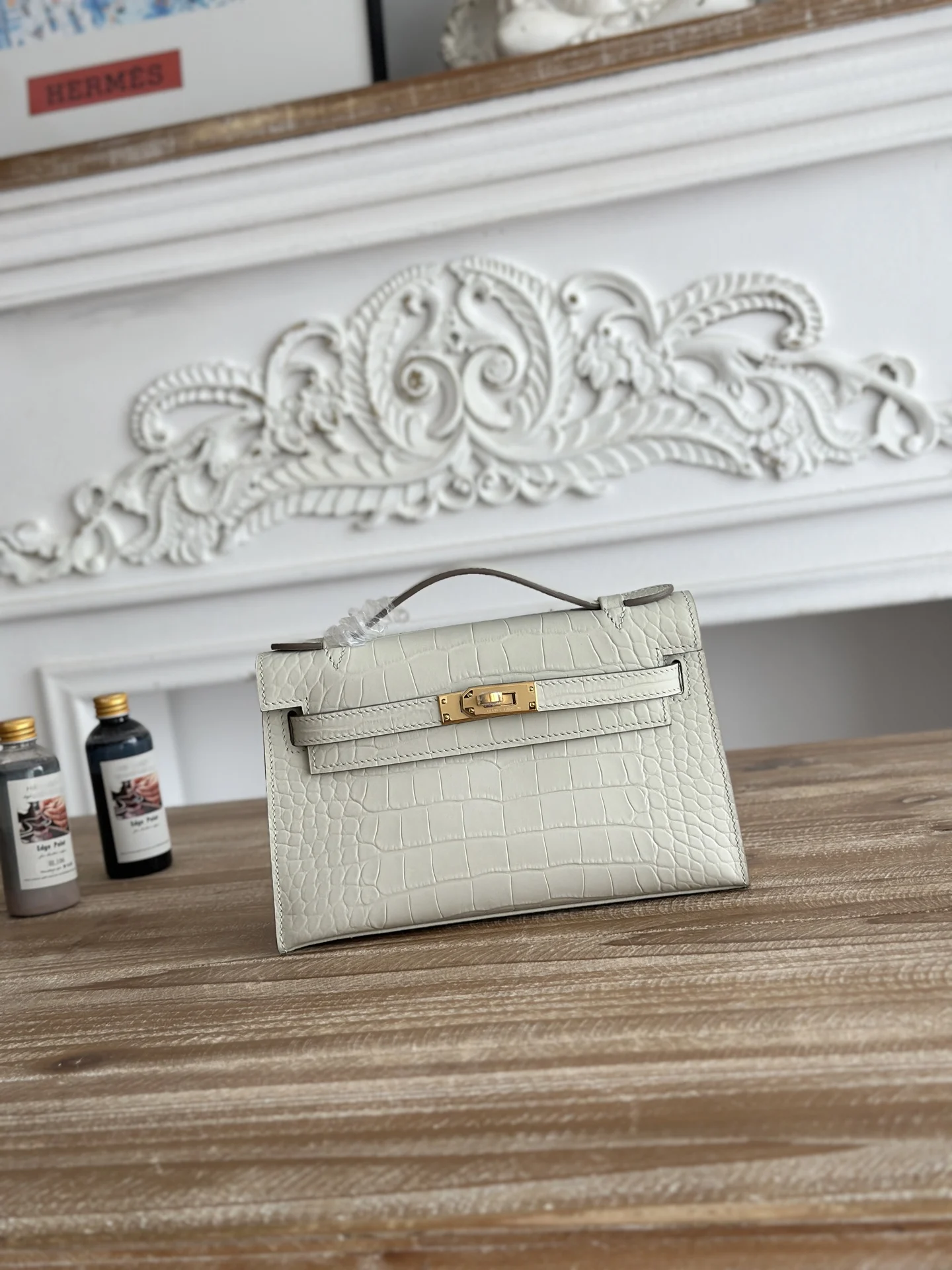 Hermes Kelly Mini 1 Crocodile-Embossed Calfskin Leather Handbag