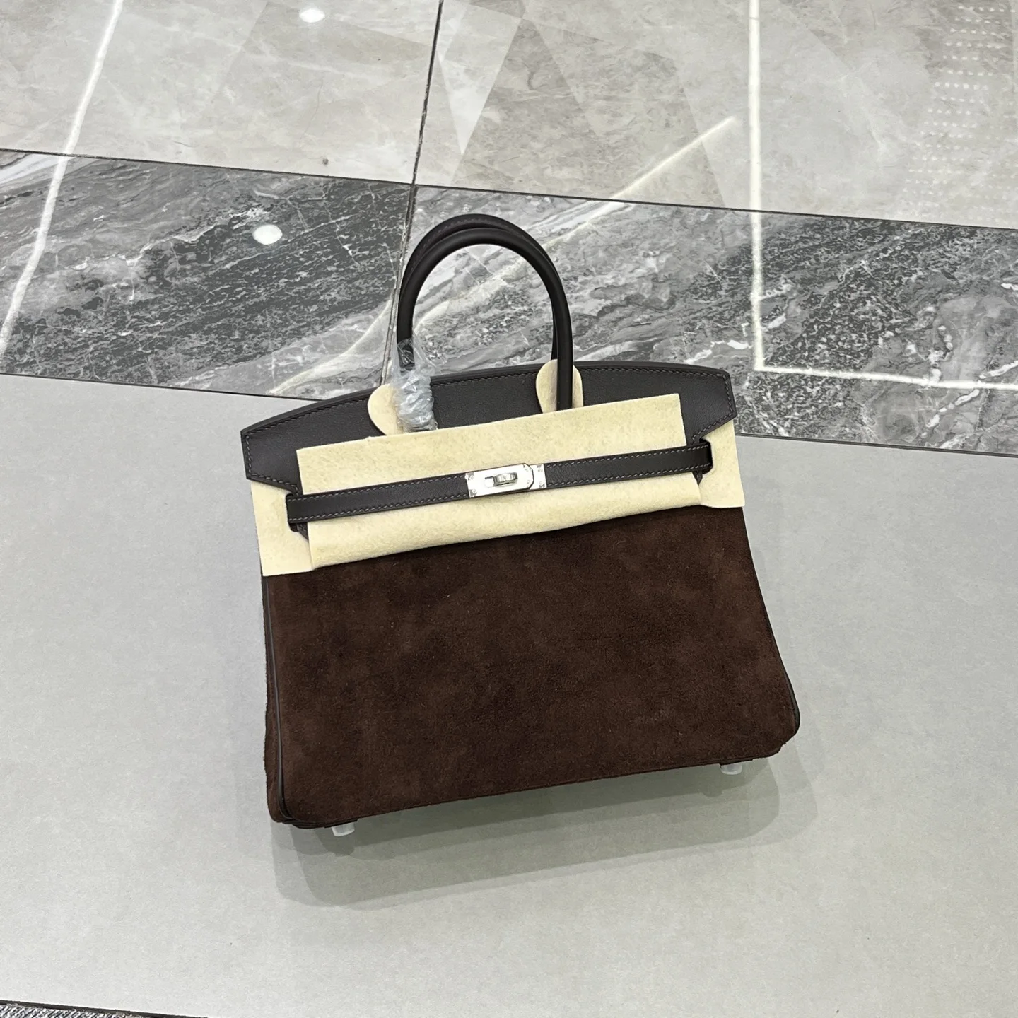 Hermes Birkin 25 Swift Suede Handbag