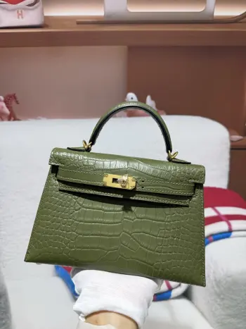 Kelly II 19cm Imported American Alligator Matte Leather Ladies Handbag Replica Hermes womens bags