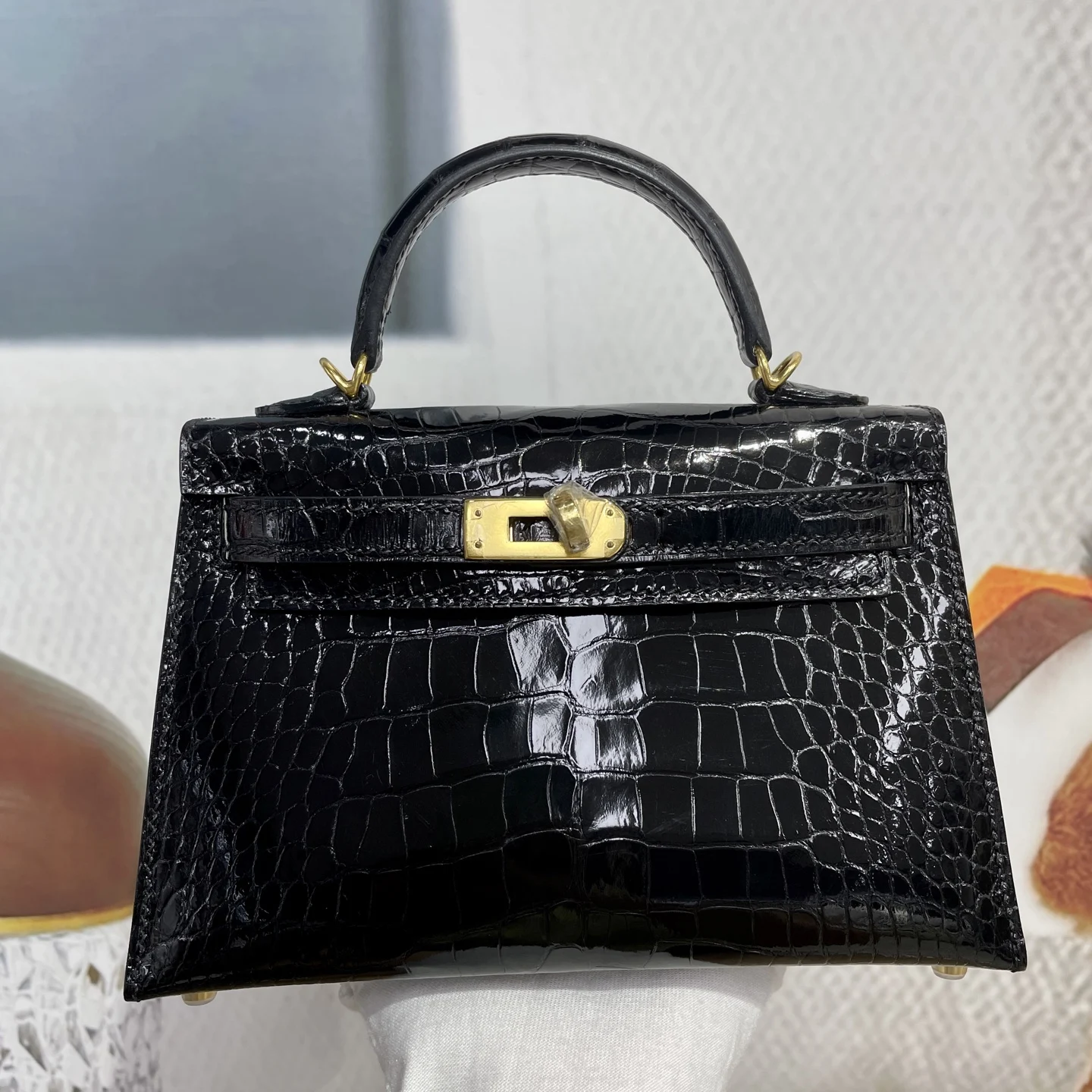 Hermes Kelly II 19cm Shiny American Alligator Handbag