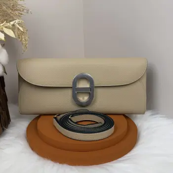 Chained Andre Pig Nose Crossbody Bag to go 24cm Epsom M4 Gris Pale Replica Hermes clutches