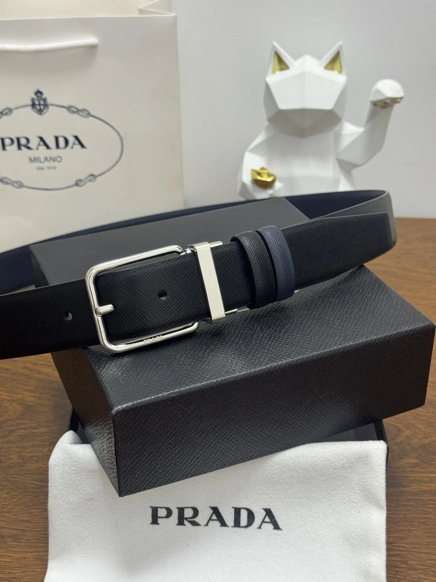 Prada 35MM Men s Crossgrain Textured Leather Belt Prada 35MM Men s Crossgrain Textured Leather Belt