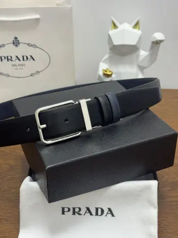 35MM Men s Crossgrain Textured Leather Belt Replica Prada Mens Belts