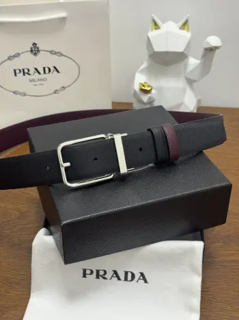35MM Men s Crossgrain Textured Leather Belt Replica Prada Mens Belts