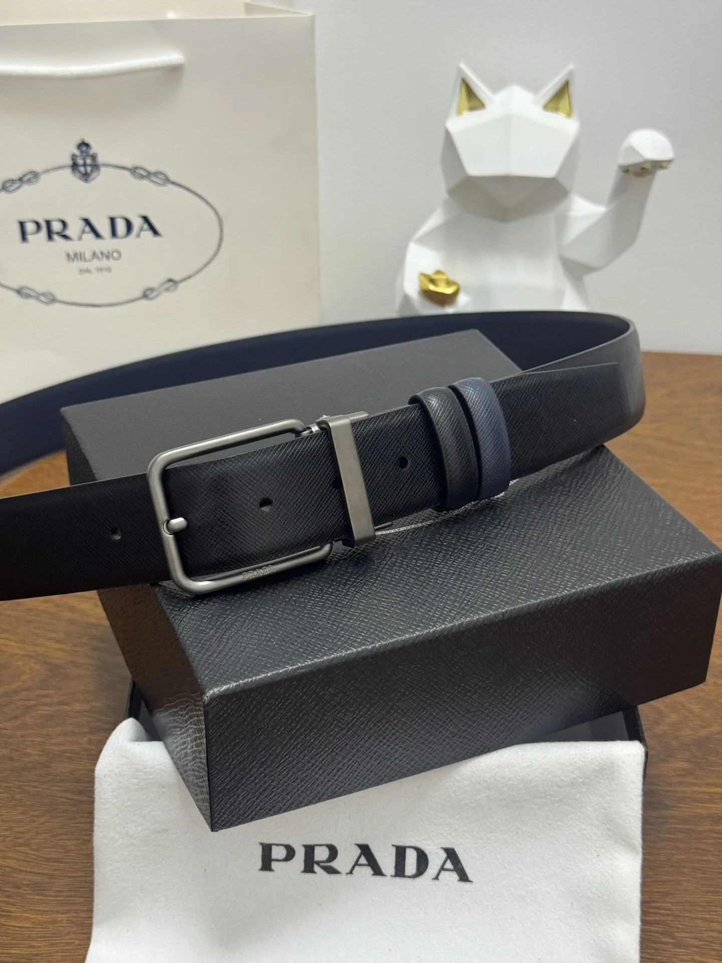 Prada 35MM Men s Crossgrain Textured Leather Belt Prada 35MM Men s Crossgrain Textured Leather Belt