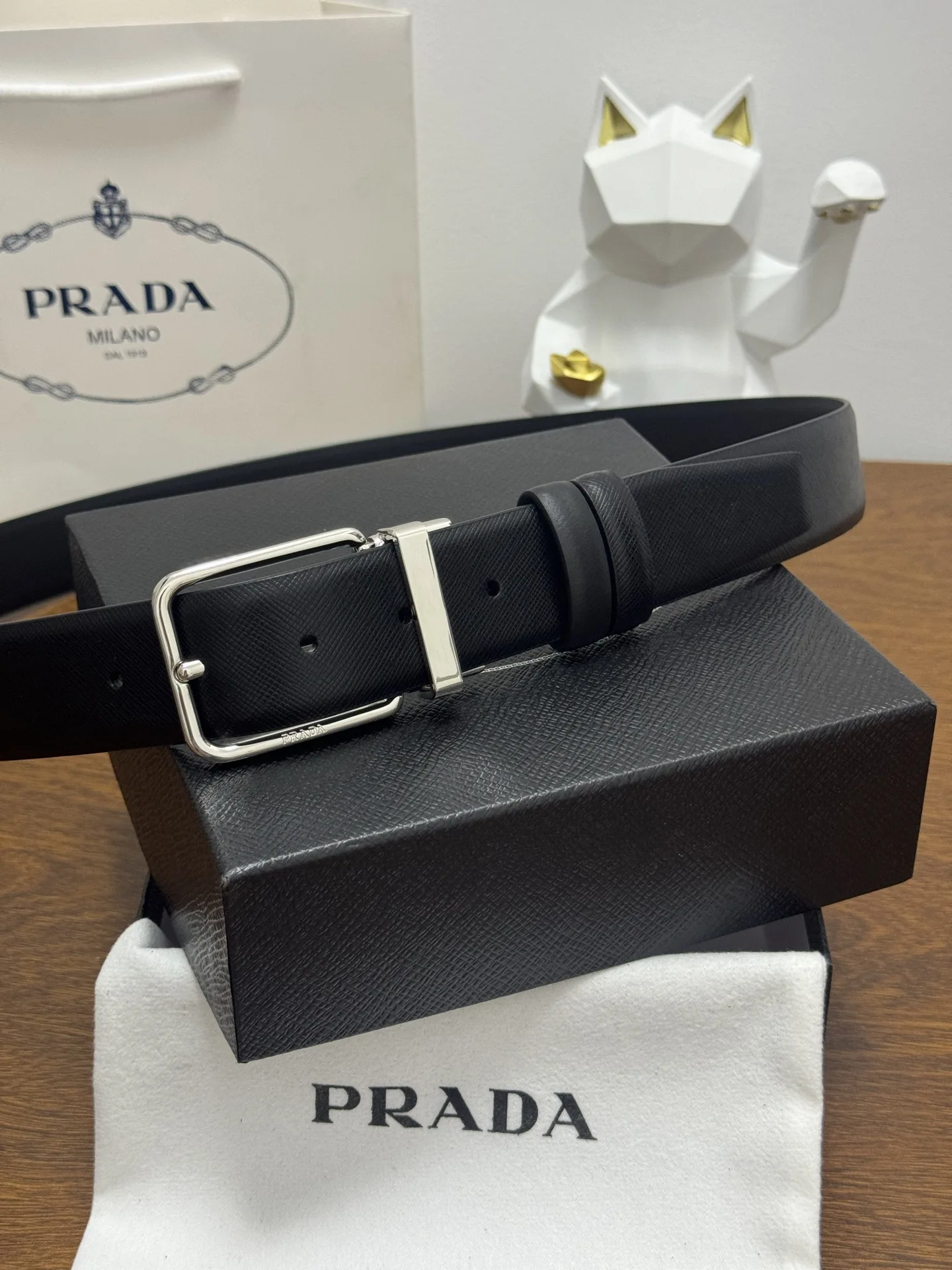 Prada 35MM Men s Crossgrain Textured Leather Belt Prada 35MM Men s Crossgrain Textured Leather Belt