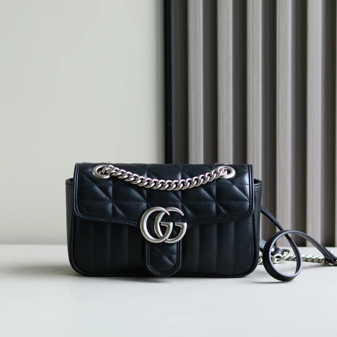 Gucci 446744 GG Silver Marmont Aria Mini Crossbody Bag