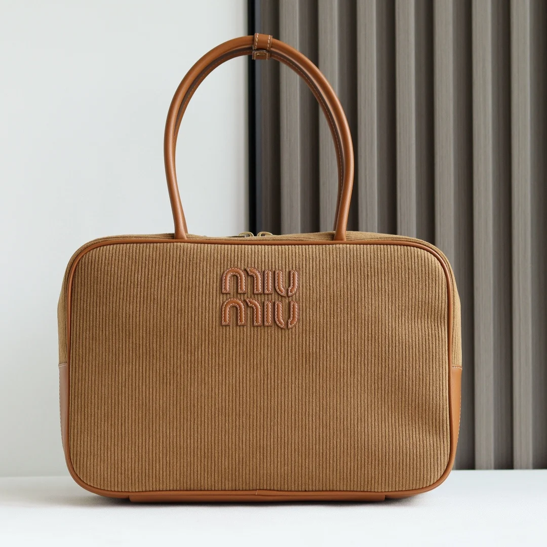 MIU MIU 5bb163 Corduroy Bowling Satchel Ladies Handbag